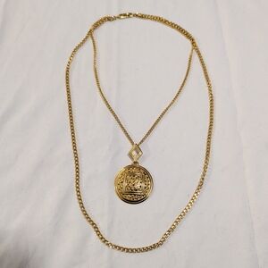 Gold Toned Pendant Two Strand Layered Necklace